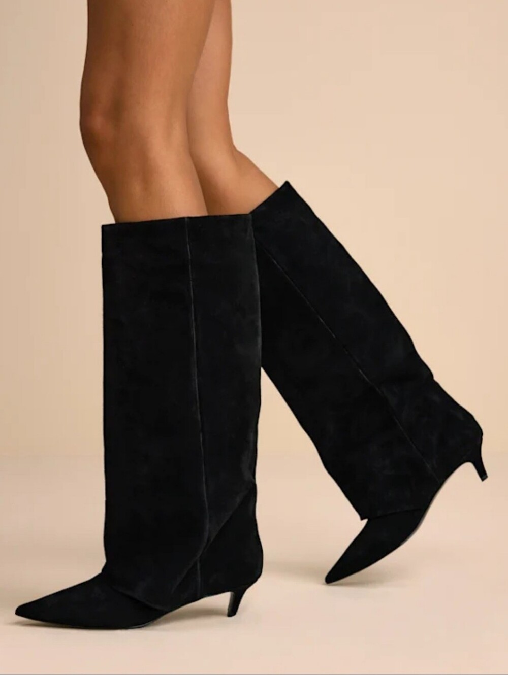 Steve Madden Knee High Boots 7W Black Suede Luca Slouchy Kitten Heel New $200